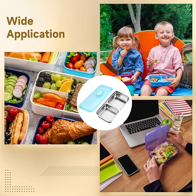 4 Pcs Grab and Go Snack Containers, Stainless Steel Double Compartment Snack Containers, Reusable, Food Grade Sealable Bento Box with Lid, Ideal for Office Lunch Travel