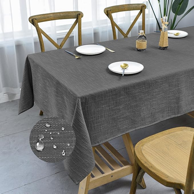 Waterproof Cotton Linen Tablecloths Rectangle Dining Table Cloth, Wipe Clean Indoor & Outdoor Table Cover for Buffet Party and Banquets, Wrinkle Resistant（54"x70" Gray）