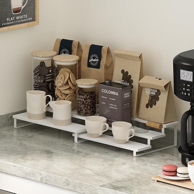 Furinno Ravel 3-Tier Multipurpose Expandable, Nestable Kitchen Counter Spice Rack Organizer, Set of 2, White/White