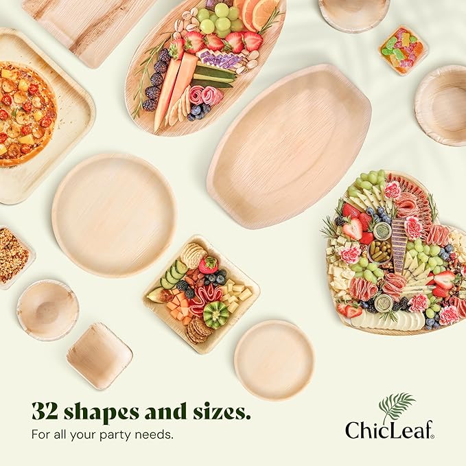 Chic Leaf Palm Leaf Compostable Plates - 6" Square, Pack of 50 - Disposable Dinnerware - Rustic Bamboo Appetizer Plates - Charcuterie Boards & Biodegradable Serviceware