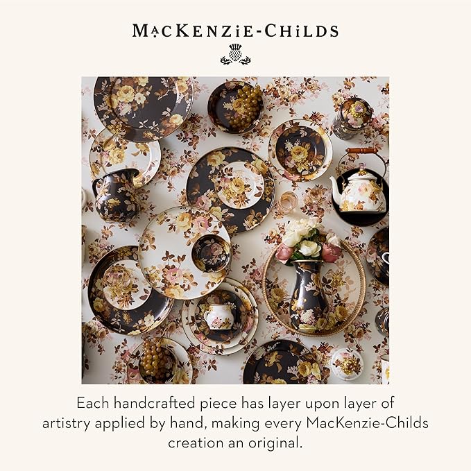 MACKENZIE-CHILDS Enamel Pitcher with Spout, Cute Water Pitcher, 3 Quarts, Wild Rose Brown