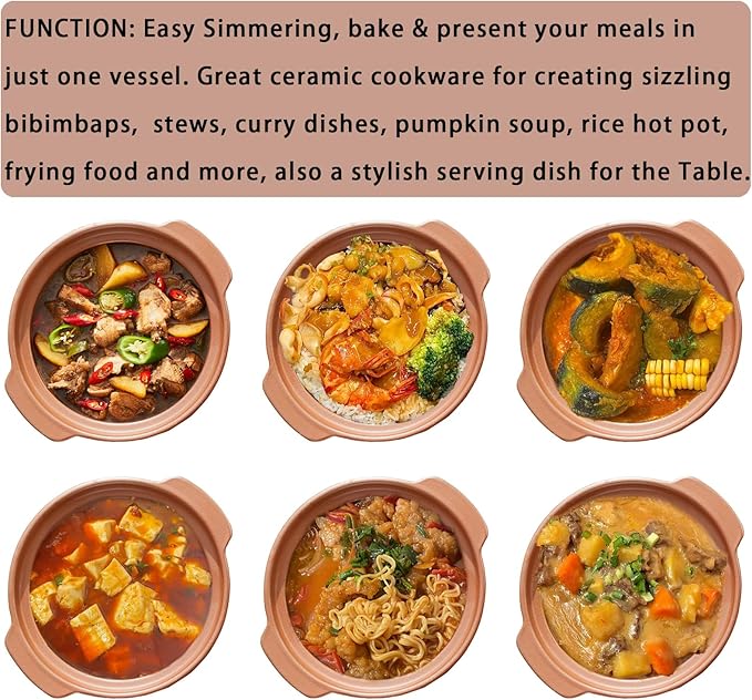 Unglazed Terracotta Ceramic Casserole Dish, Clay Pot, Earthen Pot Cookware with Lid for Dinner and Party, Stockpot for Rice Hot Pot, Stew, Bakeand Serve Oven Safe-Heat Resistant