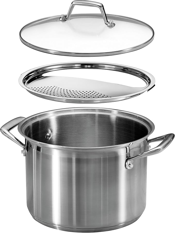 Tramontina Lock & Drain Stainless Steel 8-Quart Pasta Pot with Lid and Strainer