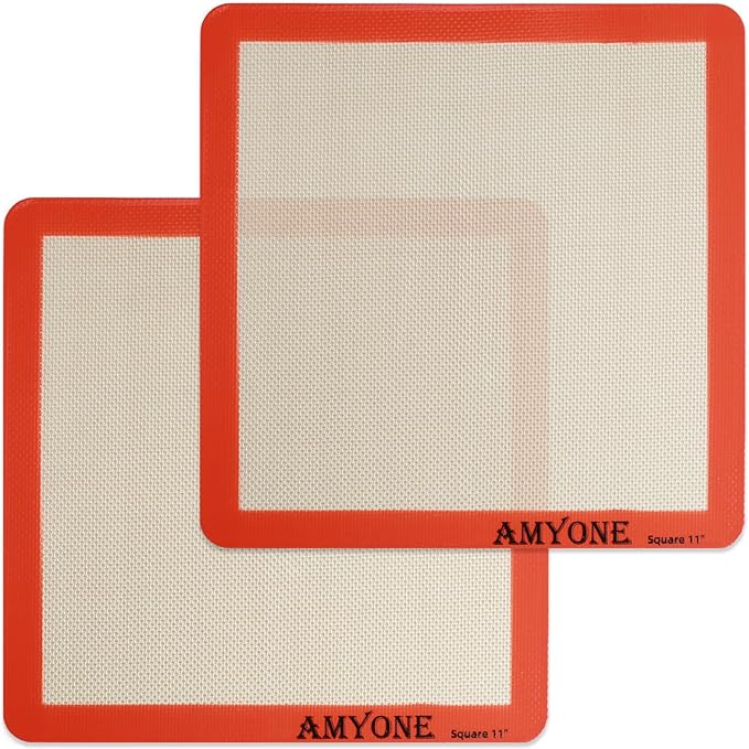 AMYONE Square Silicone Baking Mats for 11 Inch Cake Pan/11x11 Cheesecake Pan/Toaster Oven/XL Air Fryer, Food Grade Silicone Baking Sheet Liners for Cookie/Cake/Pastry/Torte, Non-Stick, Reusable 2 PCS