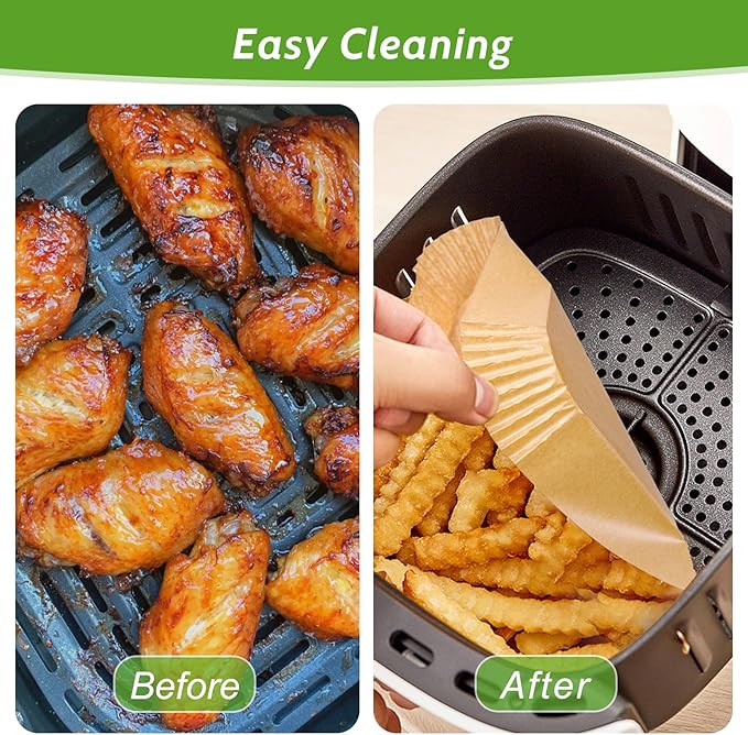 360 Pcs 6.5” Square Unbleached Heavy Duty Air Fryer Paper Liners Disposable, Non-Stick & Non-Leak Parchment Paper Liners for Airfryer Basket, Deep Fryer Parts & Accessories