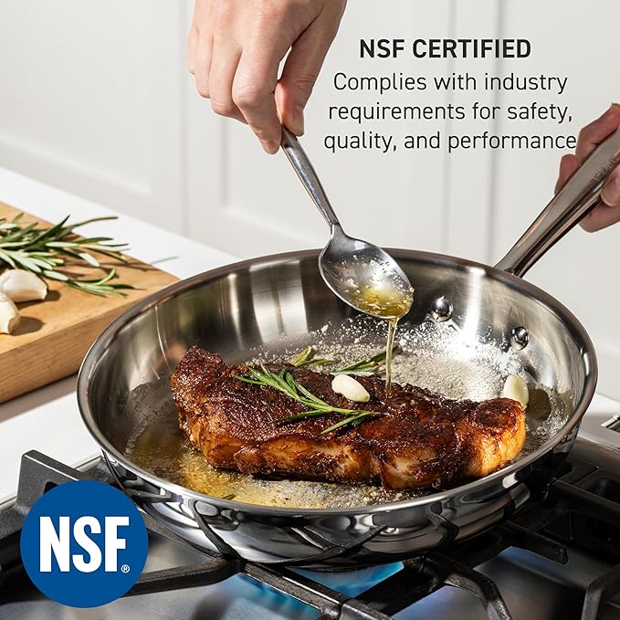 T-fal Pro Tri-Ply Stainless Steel Fry Pan 8 Inch, Induction Compatible, Oven Safe 500F, Fast & Even Heat, Professional Quality & Durability, Frying Pan, Skillet, Cookware, Dishwasher Safe, Silver