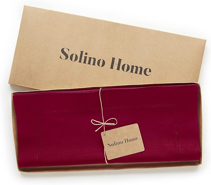 Solino Home Red Hemstitch Table Runner 48 Inches - Cotton Linen Small Table Runner 14 x 48 Inch Ideal for Dresser and Coffee Tables - Summer, Fall, Autumn, Halloween