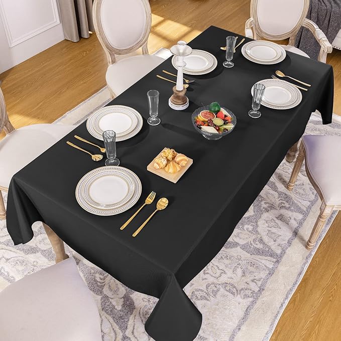 Softalker Rectangle Tablecloth, Waterproof & Stain Resistant Table Cloths Wrinkle Free Fabric Washable 210GSM Polyester Table Cover for Dining/Party/Outdoor - 90 x 132 inch,Black