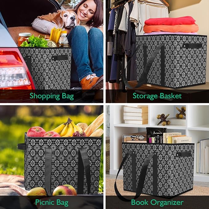 WISELIFE Reusable Grocery Bags [2 Pack],Large Grocery Tote Bag Water Resistant Shopping Bags Foldable Grocery Bag for Clothes,Shoes and Picnic,Black