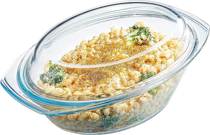 Simax Clear Oval Shaped Glass Casserole with Tight Fitting Lid – Heat, Cold and Shock Proof – Made in Europe – Oven, Freezer and Dishwasher Safe – 3 Quart (Plus 1.4 Quart Lid) Glass Baking Dish