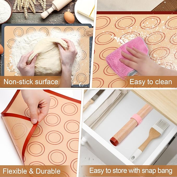 29P Macaron Silicone Baking Mats-Coldairsoap 2 Half Sheet Macaron Silicone Baking Mats 11.6"x16.5",1 Egg Separator,1 Pastry Brush,1 Spatula,12 Frosting Tips,2 Piping Bags, 1 Coupler, 6 Embossing Molds