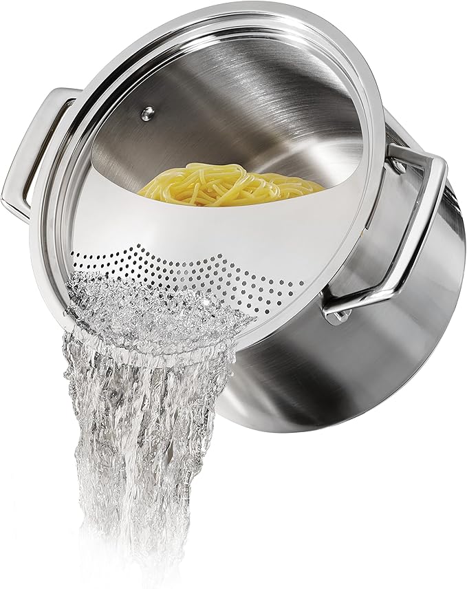 Tramontina Lock & Drain Stainless Steel 8-Quart Pasta Pot with Lid and Strainer