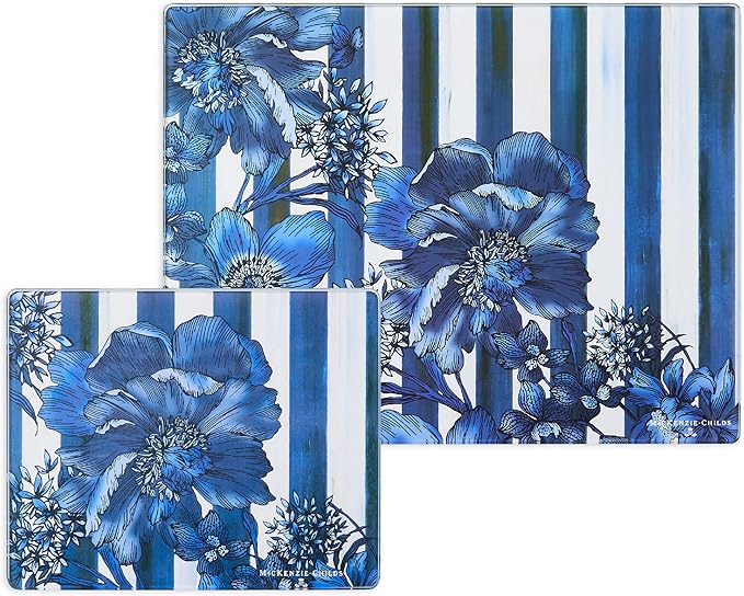 MACKENZIE-CHILDS Set of 2 Tempered Glass Cutting Boards, Countertop Cutting Boards, Royal English Garden