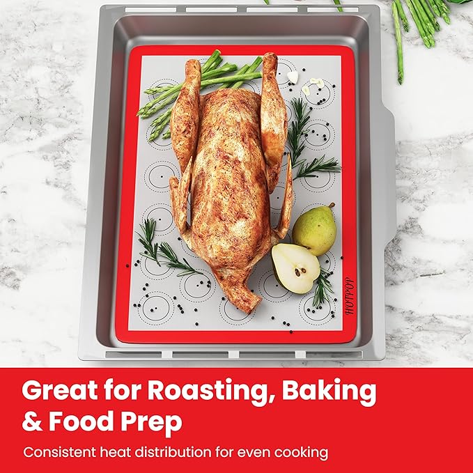 HOTPOP Silicone Baking Mats 0.75mm - Non-Stick Silicone Sheets for Bake Pans and Rolling with Outlines for Pastries - Silicone Baking Sheet - Macaron/Pastry/Cookie/Bun/Bread Making (3 QUARTER SIZE)