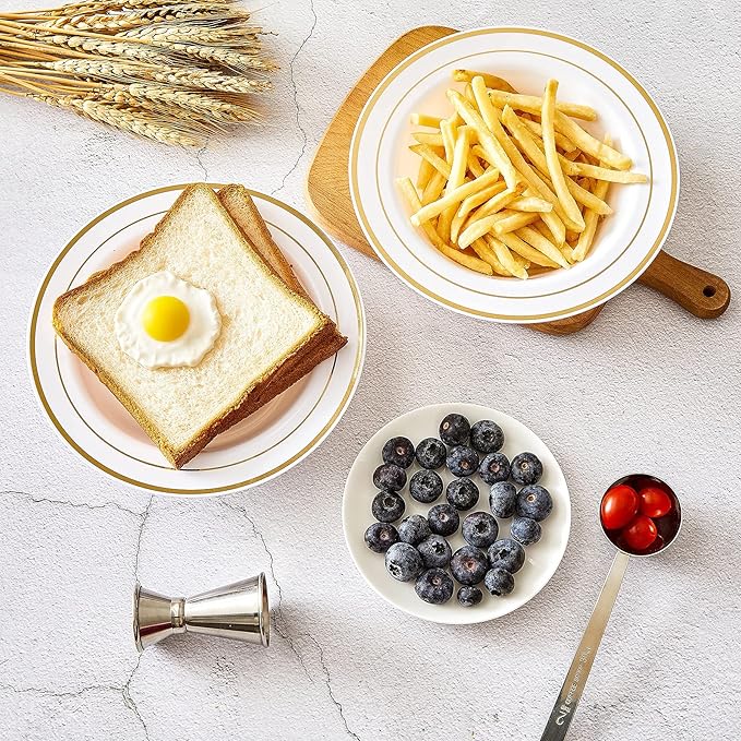 N9R 30PCS Disposable Plastic Bowls with Gold Rim, 12 oz Fancy White Plastic Bowls, Premium Dessert Salad Bowls Perfect for Party, Wedding and Everyday Use