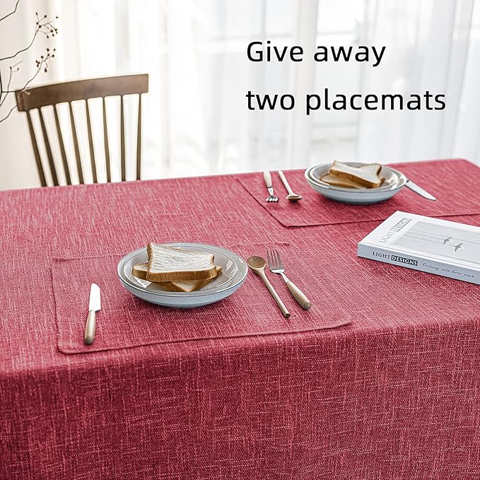 Waterproof Cotton Linen Tablecloths Rectangle Dining Table Cloth, Wipe Clean Indoor & Outdoor Table Cover for Buffet Party and Banquets, Wrinkle Resistant（54"x120"） Wine