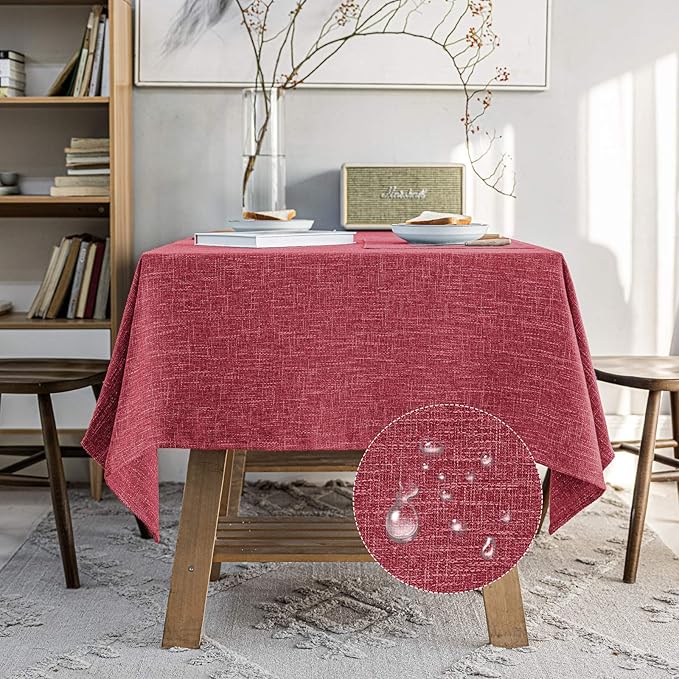 Waterproof Cotton Linen Tablecloths Rectangle Dining Table Cloth, Wipe Clean Indoor & Outdoor Table Cover for Buffet Party and Banquets, Wrinkle Resistant（54"x120"） Wine