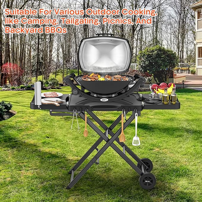 Grill Stand for Ninja Woodfire OG701, OG850, OG951, Portable Foldable Grill Table with Wheels & Side Shelf, 51" Large Space BBQ Table for Weber, Blackstone Griddle, Ooni Pizza Oven Accessories