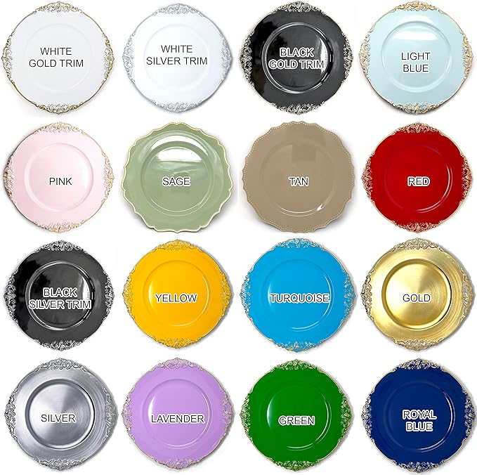 allgala Gold Charger Plates - Heavy Duty Plastic Charger for Dinner Plates - 6 Pack 13 Inch Charger Plates for Table Decor - Ideal for Weddings, Thanksgiving Parties & Holidays - Floral Gold