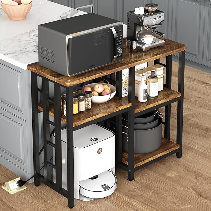 Mini Fridge Stand with Power Outlet, Mini Fridge Stand, Microwave Oven Stand Table, Bar Cabinet, Aquarium Stands, 4-Tier Kitchen Baker's Rack for Spices, Pots and Pans.