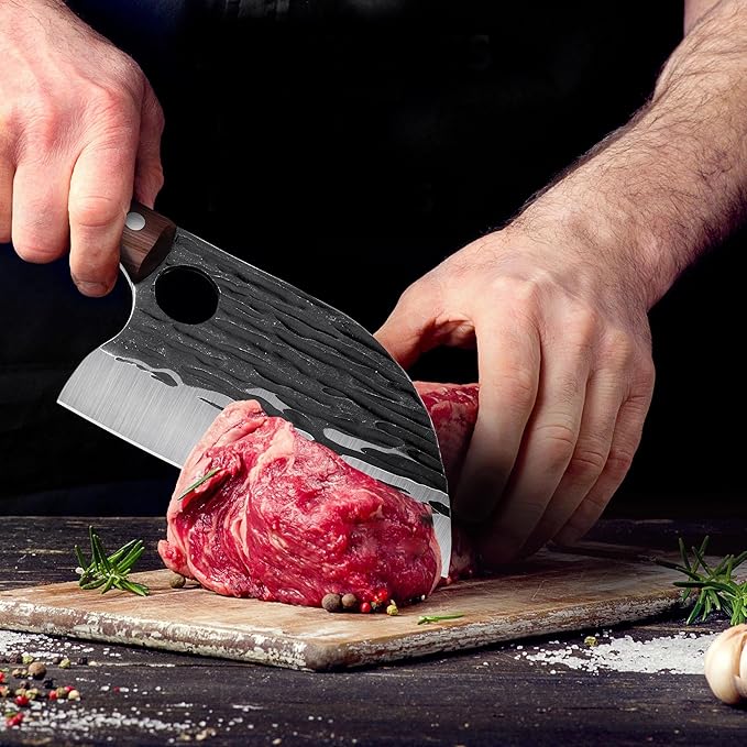 ROCOCO 3PCS Butcher Knife Set - Serbian Chef Knife Viking Boning Cleaver for BBQ Birthday Father Mother Christmas Gift Idea Men