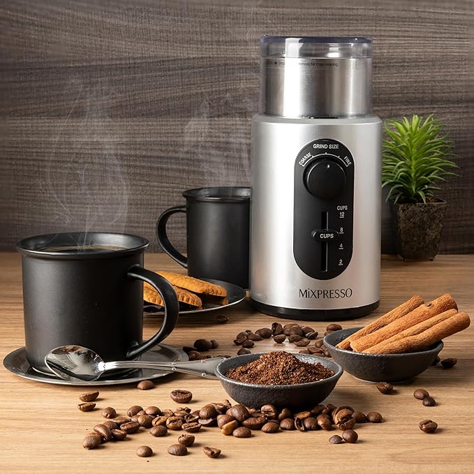 Mixpresso Electric Coffee Grinder 12 Cup Capacity, 304 Stainless Steel Blade, Espresso Bean Grinder, Removable Chamber, Coffee Grinder Electric with 5 Presets For Spices & More