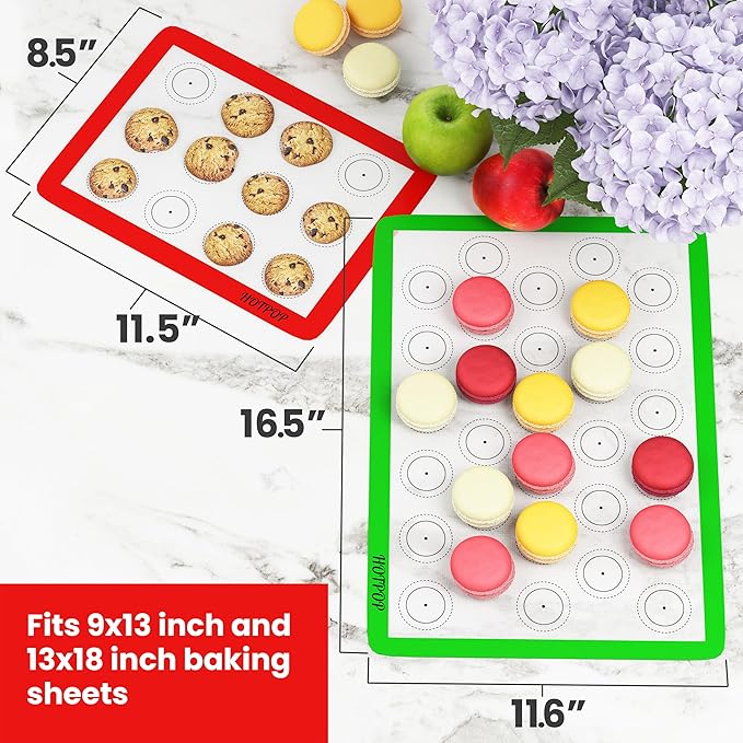 HOTPOP | Reusable Macaron Cookie Sheet, Non Stick Baking Mats, 0.75mm (2 Half Sheets , 2 Quarter Sheets), Set of 4