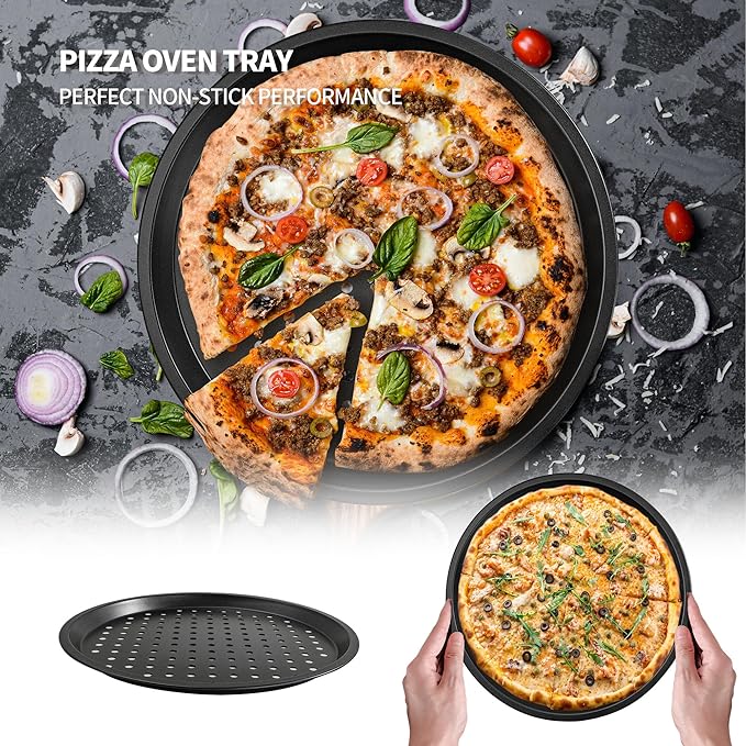 4 Pcs Pizza Pan with Holes, 12 Inch Nonstick Pizza Baking Pan Carbon Steel, Round Pizza Baking Sheet for Oven, Kitchen
