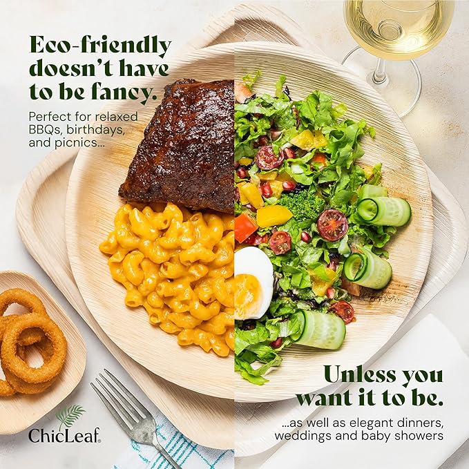 Chic Leaf Palm Leaf Compostable Plates - 6" Square, Pack of 50 - Disposable Dinnerware - Rustic Bamboo Appetizer Plates - Charcuterie Boards & Biodegradable Serviceware