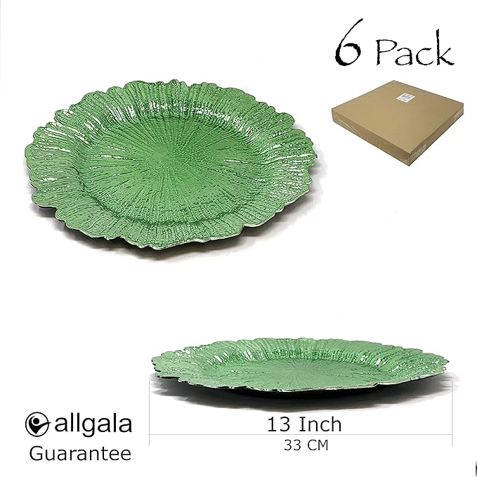 allgala 13-Inch 6-Pack Heavy Quality Plastic Round Charger Plates-Reef Green-HD80335