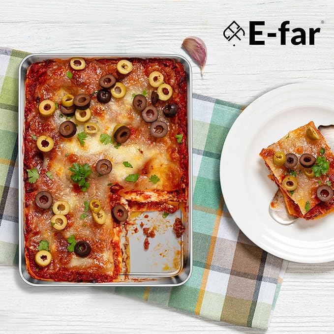E-far Small Baking Sheet Set of 3, 10.5”x8.3” Stainless Steel Cookie Sheets Pans, Compact Non-toxic Metal Toaster Oven Trays for Cake, Healthy & Rust Free, Mirror Finish & Dishwasher Safe