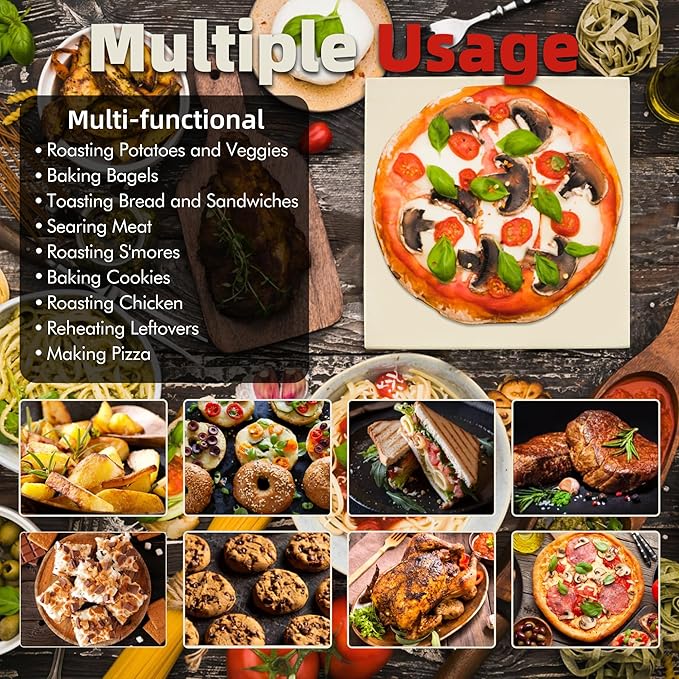 14" Square Pizza Stone, Heavy Duty Cordierite Pizza Pan for Grilling & Pizza Oven, High Temperature Resistant Baking Stone for Pizza, Bread, Meat