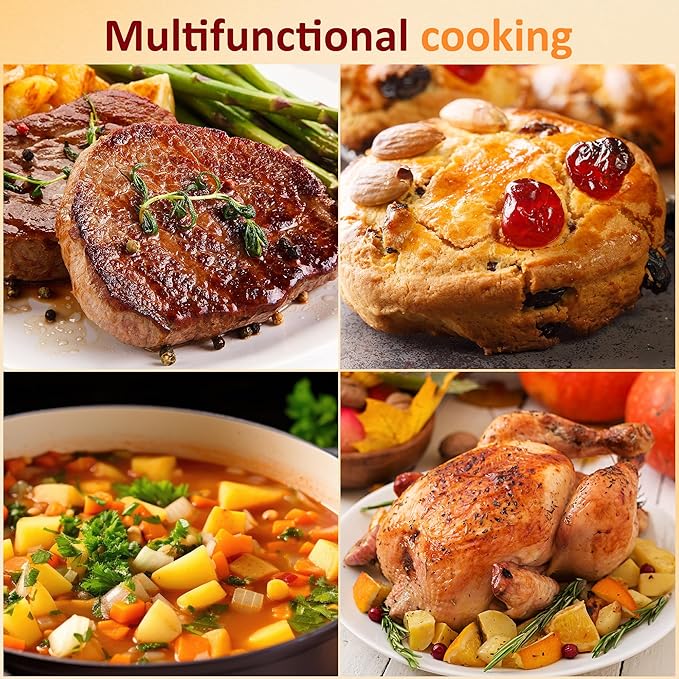 Sunvivi 20-Quart Roaster Oven with Self-Basting Lid, Electric Turkey Roaster Oven with Removable Pan and Rack, Stainless Steel, Grey