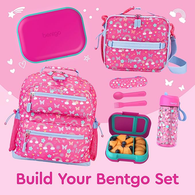 Bentgo Chill Kids Leak-Proof Lunch Box - 4-Compartment Bento Box with Built-In Ice Pack, 3.3 Cup Capacity, PFAS & BPA-Free, Microwave & Dishwasher Safe, Ideal Size for Ages 3 to 7 (Fuchsia/Teal)