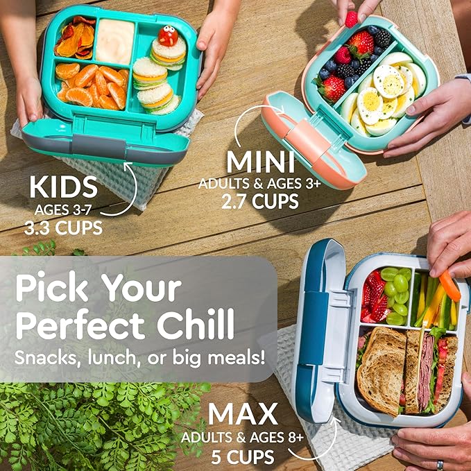 Bentgo Chill Kids Leak-Proof Lunch Box - 4-Compartment Bento Box with Built-In Ice Pack, 3.3 Cup Capacity, PFAS & BPA-Free, Microwave & Dishwasher Safe, Ideal Size for Ages 3 to 7 (Gray)