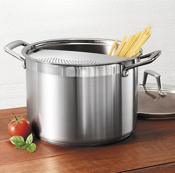 Tramontina Lock & Drain Stainless Steel 8-Quart Pasta Pot with Lid and Strainer